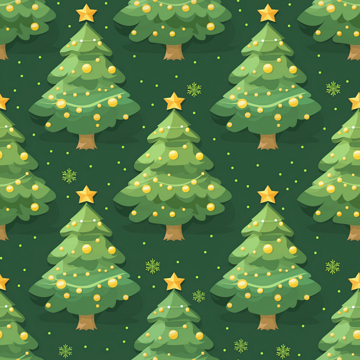 All Christmas Digital paper of Festive Christmas Trees with Ornaments seamless PBR texture preview