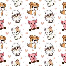 Pattern Bundle - Seamless 3D Pattern PBR Texture Featuring Cute Cartoon Animal Motifs and Playful Hearts texture preview