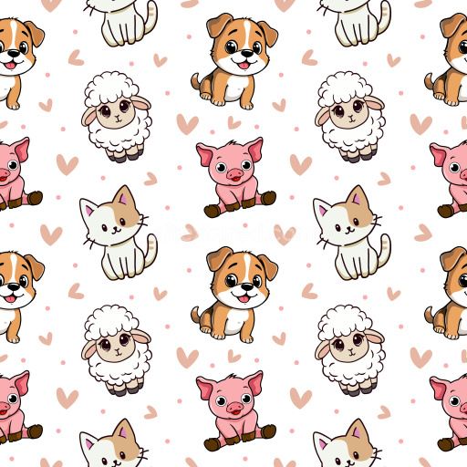Pattern Bundle - Seamless 3D Pattern PBR Texture Featuring Cute Cartoon Animal Motifs and Playful Hearts texture preview