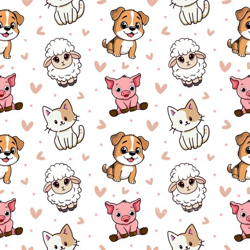Pattern PBR Texture Featuring Cute Cartoon Animal Motifs and Playful Hearts seamless Pattern Bundle PBR texture