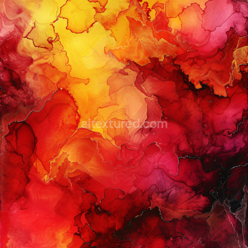 Seamless 3D Alcohol Ink PBR Texture Featuring Fiery Red and Orange Fluid Waves