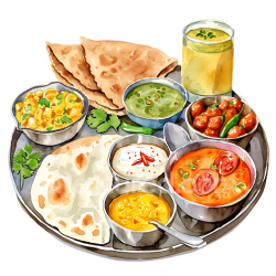 seamless Indian Breakfast Platter Illustration Featuring Roti, Chutneys & Curry texture 8k free download PBR