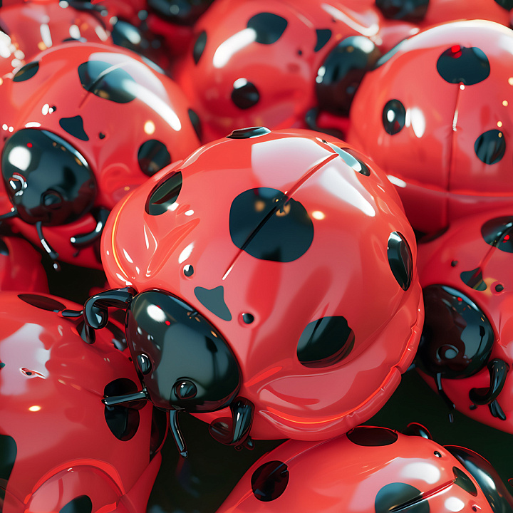 Inflated Vinyl Ladybug Pattern with Glossy Surface seamless PBR texture preview