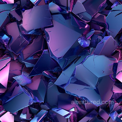 Cracked Glass Shards PBR Texture with Reflective Blue and Purple Tones seamless Cracked & Holes PBR texture