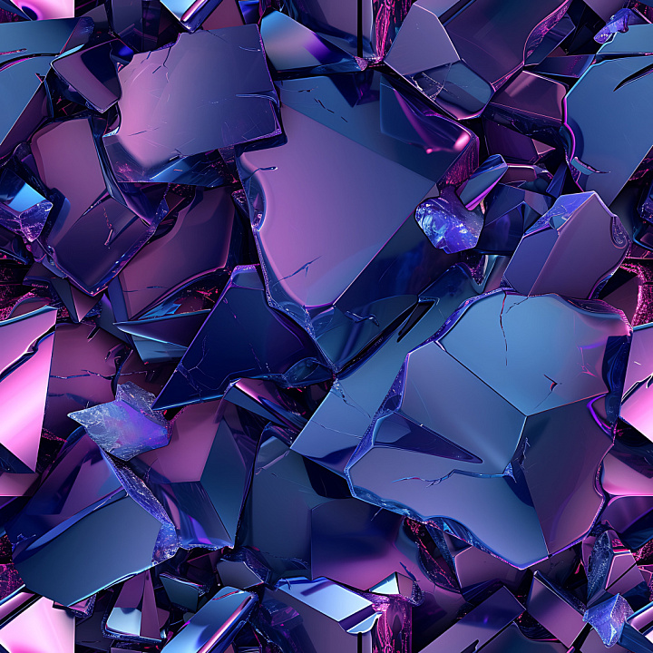 Cracked Glass Shards with Reflective Blue and Purple Tones seamless PBR texture preview