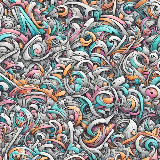 Seamless 3D PBR texture featuring colorful abstract graffiti swirls