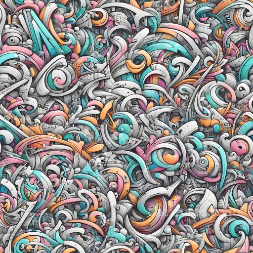 Seamless 3D PBR texture featuring colorful abstract graffiti swirls texture preview