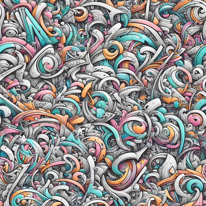 Featuring Colorful Abstract Graffiti Swirls seamless PBR texture preview
