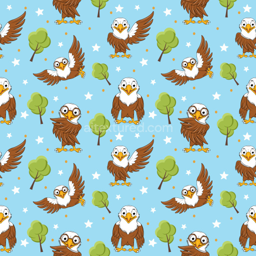 Pattern Bundle - Seamless 3D Pattern PBR Texture with Cartoon Eagle Characters on Sky Blue Background texture preview
