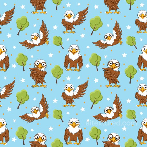 Pattern PBR Texture with Cartoon Eagle Characters on Sky Blue Background seamless Pattern Bundle PBR texture
