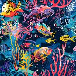 seamless Seamless 3D PBR Graffiti Texture Featuring Colorful Underwater Fish and Coral Patterns texture 8k free download PBR
