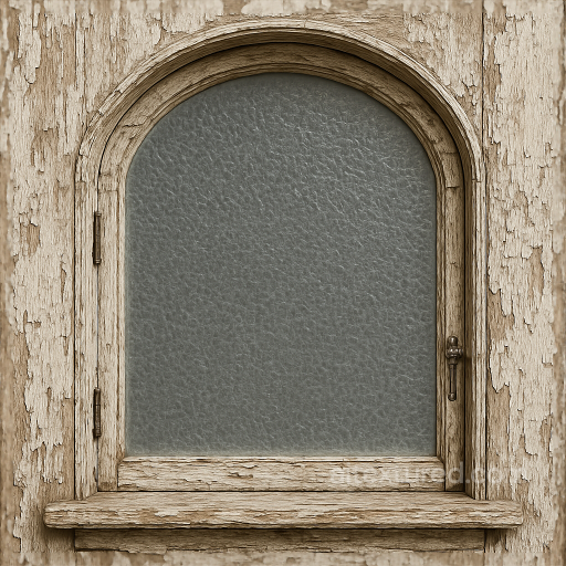 Seamless 8K PBR 3D texture of arched window with textured glass and peeling paint on old… seamless Window PBR texture