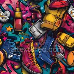 seamless Seamless 3D PBR Graffiti Texture Featuring Vibrant Shoes and Makeup Elements texture 8k free download PBR