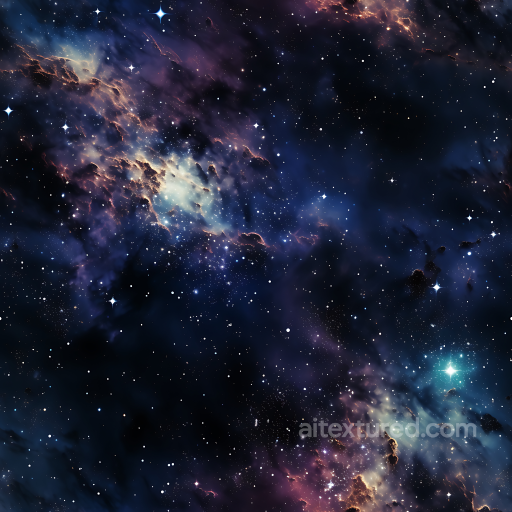 Space PBR Texture Featuring a Starry Nebula with Glowing Cosmic Clouds seamless Star, space, planets PBR texture