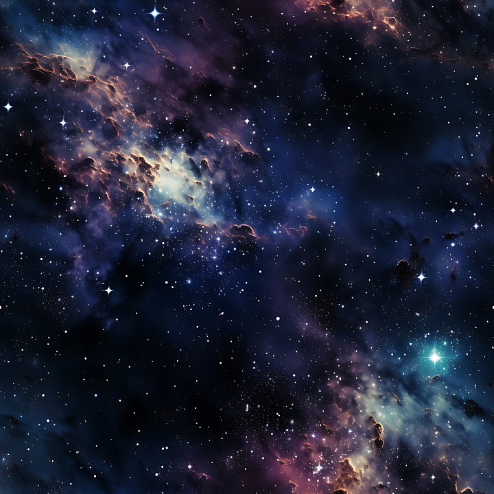Space Featuring a Starry Nebula with Glowing Cosmic Clouds seamless PBR texture preview