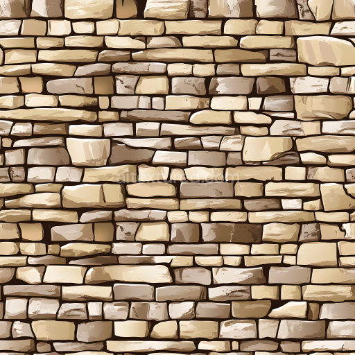 Seamless 3D cracked stone wall PBR texture with beige and brown irregular stones