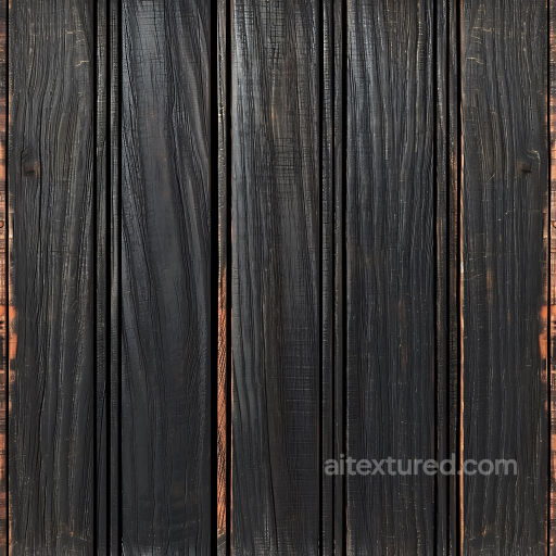 Charred Black Wood Planks Seamless Texture with Strong Grain and Weathered Details seamless Wood PBR texture