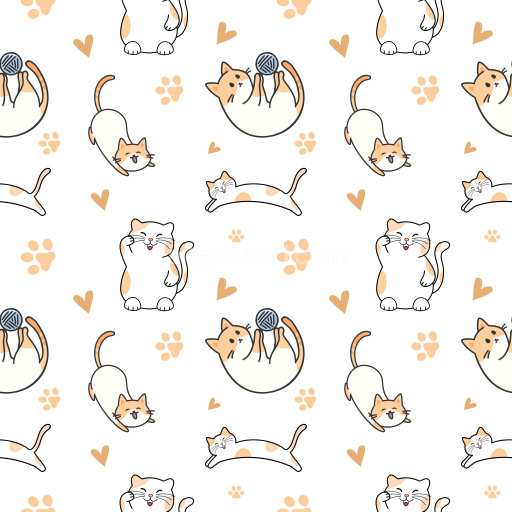 Pattern Bundle - Seamless 3D Pattern PBR Texture Featuring Playful Cartoon Cats and Heart Motifs texture preview