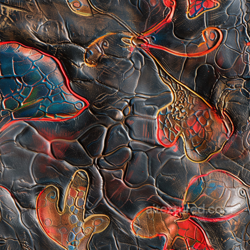 embossed black leather PBR texture with colorful mosaic inlays and fine grain seamless Leather PBR texture