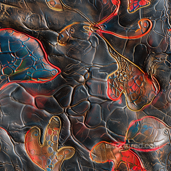 embossed black leather PBR texture with colorful mosaic inlays and fine grain Leather texture preview