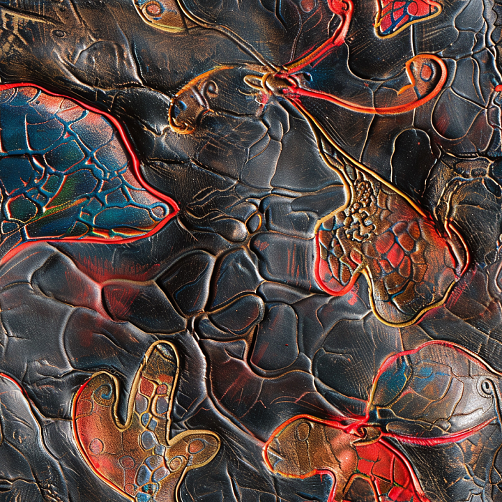 Embossed Black Leather With Colorful Mosaic Inlays And Fine Grain seamless PBR texture preview