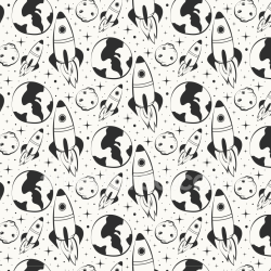 seamless Seamless 3D PBR Texture with Black & White Cartoon Space Rockets and Planets texture 8k free download PBR