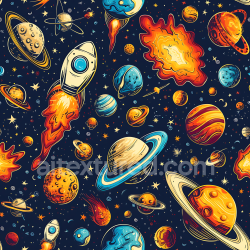 seamless Seamless 3D Space PBR Texture Featuring Cartoon Planets, Rockets & Cosmic Elements texture 8k free download PBR