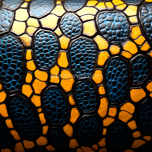 Seamless 3D Skin PBR Texture Featuring Stylized Reptilian Blue and Yellow Scales
