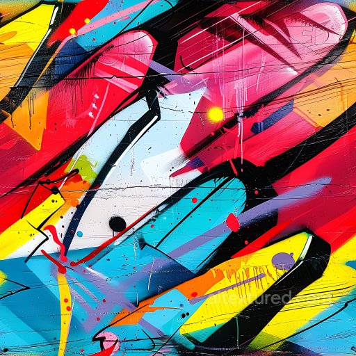 Seamless 3D PBR Texture of Vibrant Urban Graffiti with Red, Blue, and Yellow Paint texture preview