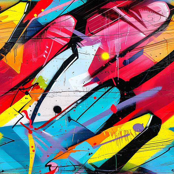 Vibrant Urban Graffiti with Red, Blue, and Yellow Paint seamless PBR texture preview