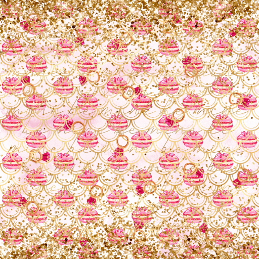 Seamless 3D PBR Festive Digital Paper Texture with Pink Ornaments and Gold Glitter Pattern