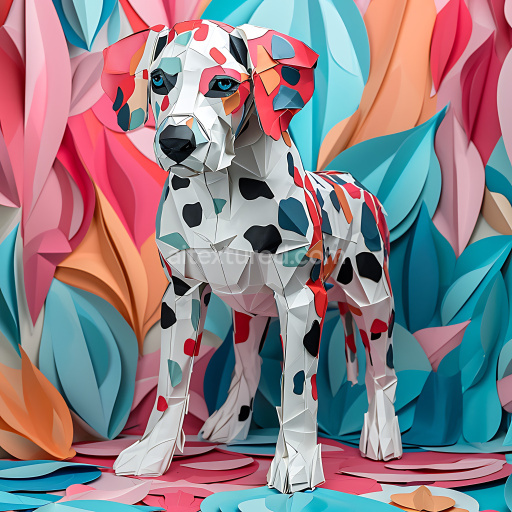 Seamless 3D PBR Texture Featuring Dalmatian Origami Style with Multicolor Spots