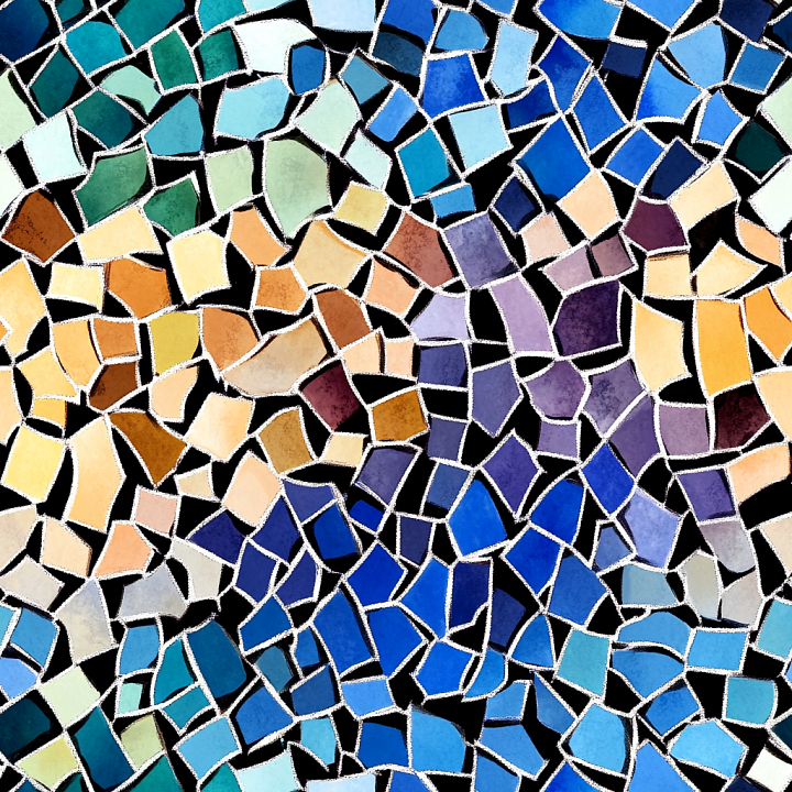 Mosaic of Multicolor Broken Tile Pattern seamless PBR texture preview