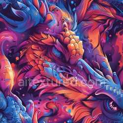 seamless Seamless 3D PBR Texture of Vivid Multicolor Graffiti Dragon Artwork texture 8k free download PBR