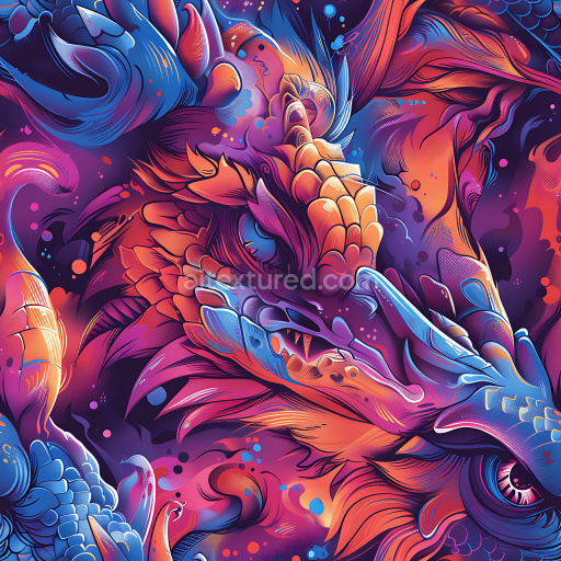 Seamless 3D PBR Texture of Vivid Multicolor Graffiti Dragon Artwork