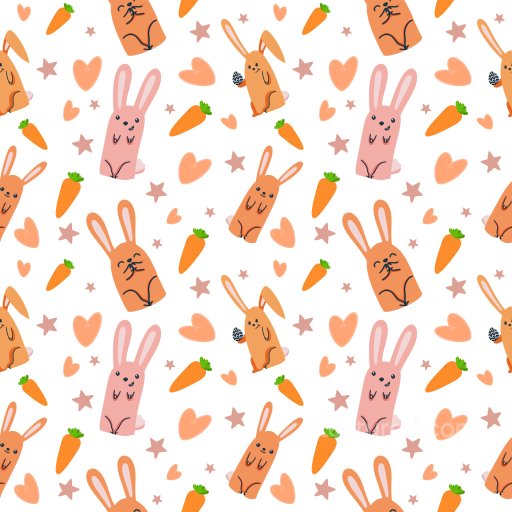 with Playful Bunny and Carrot Cartoon Motifs seamless Pattern Bundle PBR texture