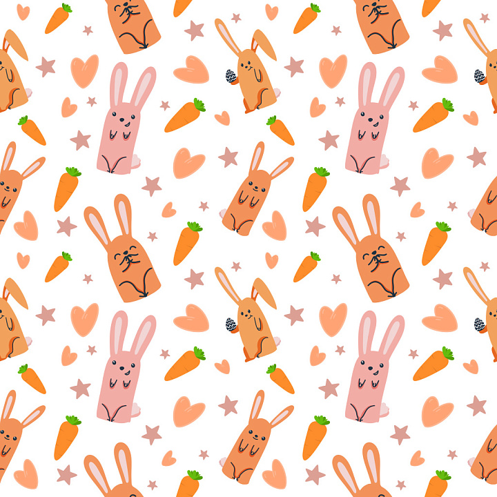 with Playful Bunny and Carrot Cartoon Motifs seamless PBR texture preview