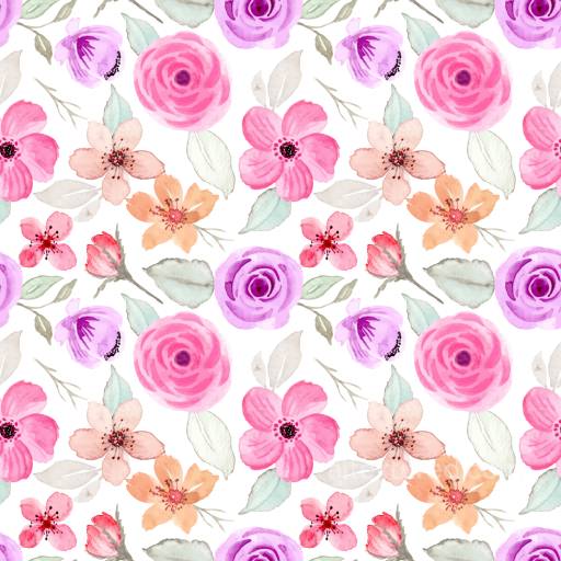 Pink Flower Texture of Hand-Painted Pink Floral Watercolor Pattern seamless Pink Flower PBR texture
