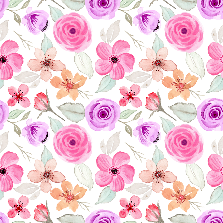 Pink Flower of Hand-Painted Pink Floral Watercolor Pattern seamless PBR texture preview
