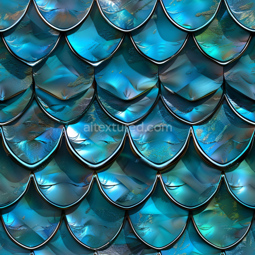 Seamless 3D PBR Texture Featuring Glossy Blue Overlapping Scale Pattern