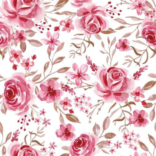 Pink Floral Fabric Texture with Watercolor Roses Pattern seamless Pink Flower PBR texture