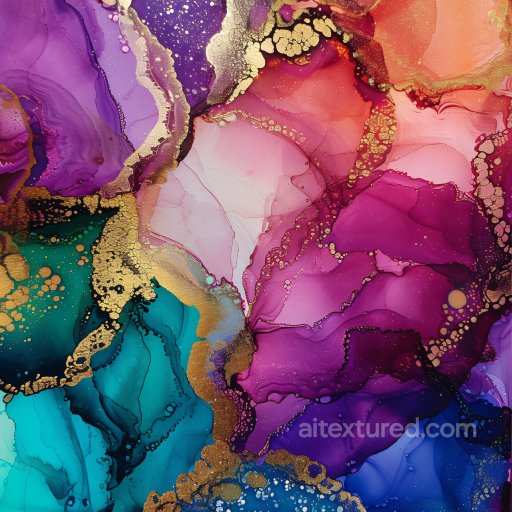 Alcohol Ink PBR Texture Featuring Rich Plum, Blue & Gold Veins seamless Alcohol ink PBR texture