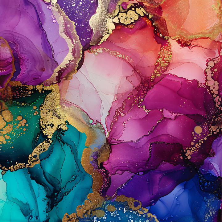 Alcohol Ink Featuring Rich Plum, Blue & Gold Veins seamless PBR texture preview