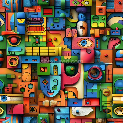 Seamless 3D PBR Texture of Colorful Abstract Geometric Graffiti Art