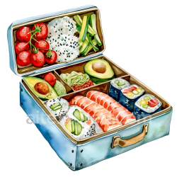 seamless Bento Box Breakfast Illustration Featuring Sushi, Avocado & Fresh Veggies texture 8k free download PBR