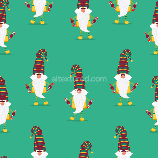 Seamless 3D PBR Texture of Colorful Cartoon Gnome Figures on Green