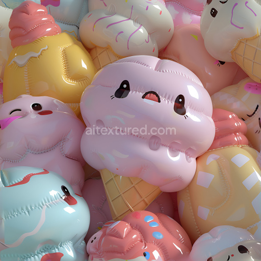 Seamless 3D Inflated Vinyl Plush Texture with Colorful Ice Cream Designs