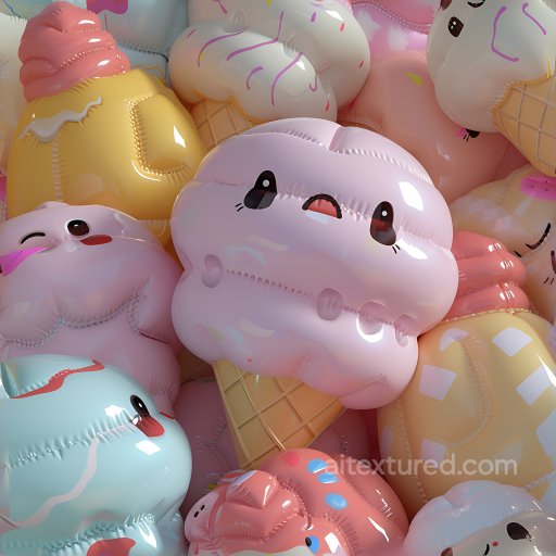 Inflated Vinyl Plush Texture with Colorful Ice Cream Designs seamless Inflated PBR texture