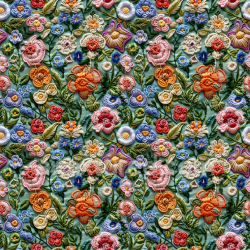 seamless Seamless 3D PBR Texture of Colorful Embroidered Floral Fabric Detail texture 8k free download PBR