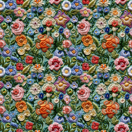 Colorful Embroidered Floral Fabric Detail Seamless Texture seamless Embroidered floral PBR texture